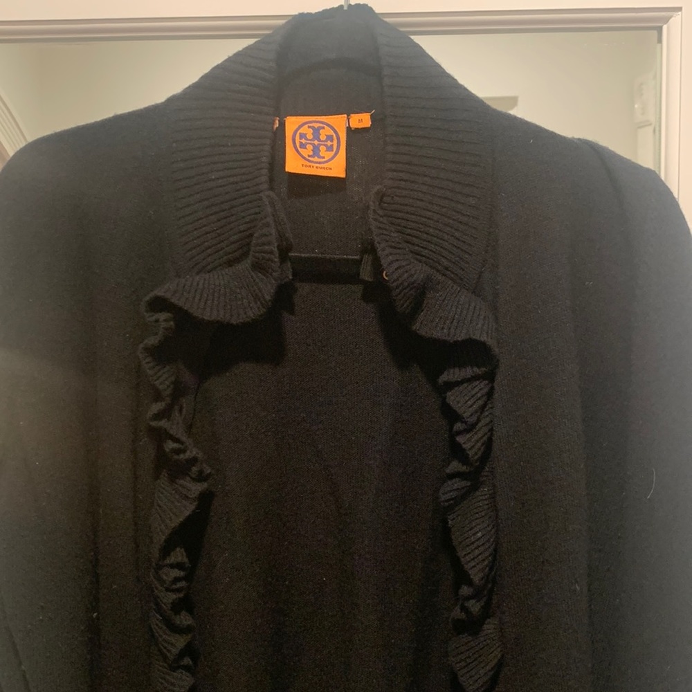 Tory Burch ruffle cardigan. Well loved, but lots of life left! Classic piece